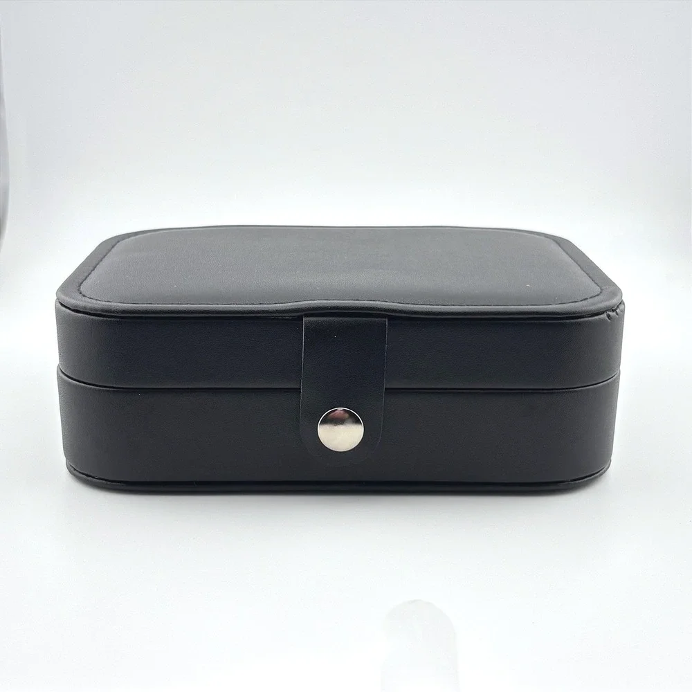 Black Faux Leather Travel Jewelry Box Organizer Case  Ring Rolls Cream‎ Lining